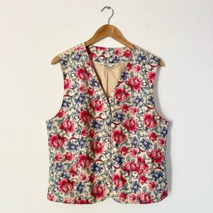 Talbots Vintage Silk Floral Button Front Vest Size 16